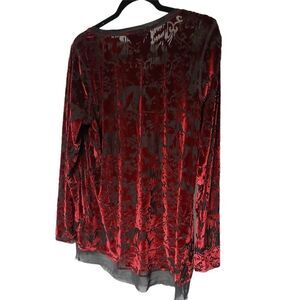 Simply Vera red black velvet top black goth witch core long sleeve SharkBite hem